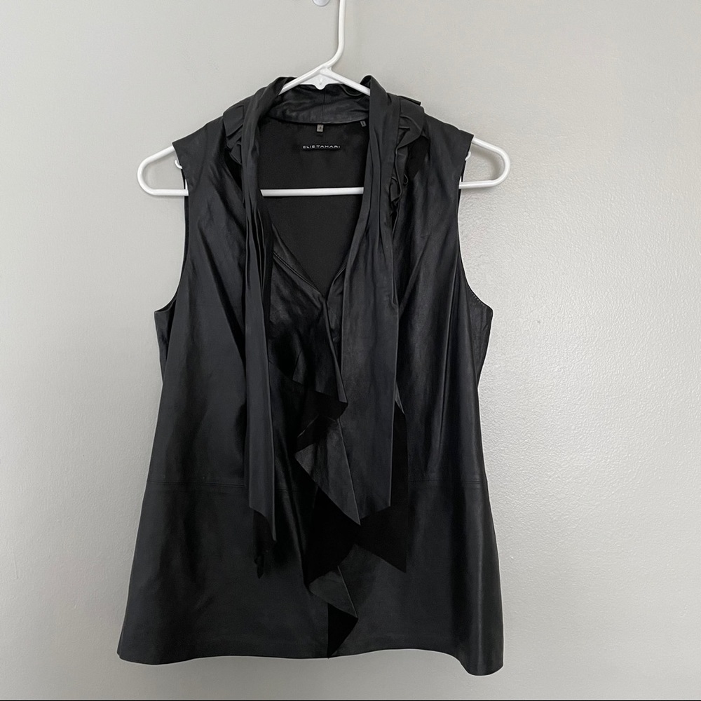 Elie Tahari Leather ruffled Tank top